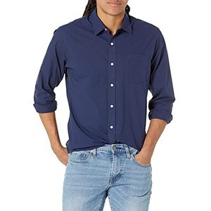 Amazon Essentials Men's Casual poplin overhemd met normale pasvorm en lange mouwen, Marineblauw, XS