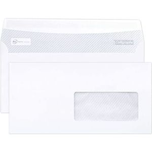 Calligraphe 694C - Doos met 500 witte enveloppen DL-formaat 110x220 mm - zelfklevend - 80 g/m² - Venster van kristalhelder papier 45x100 (positie 20/20) - Merk van Clairefontaine