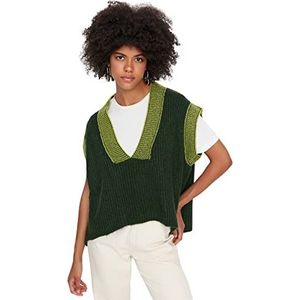 TRENDYOL Dames V-hals, effen, regular gebreid vest sweater, smaragdgroen, S, emerald green, S
