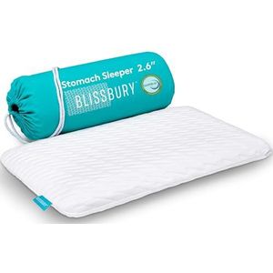 BLISSBURY Maagslaapkussen - dun traagschuim kussen voor buikslapers | Ultradun kussen om te slapen | platte kussens om te slapen, slank kussen, buikslaapkussen | 2,6 inch dikte