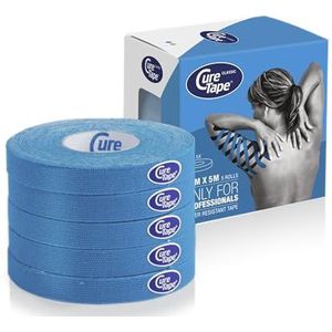 CureTape® Classic Kinesiotape | 5 Rollen Kinesiologie Tape | Waterproof, Hypoallergeen & Latexvrij | MDR-Gecertificeerd | 1 cm x 5 meter | Blauw