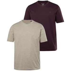 JP 1880 Heren grote maten grote maten Menswear L-8XL T-shirts, basic, 2-pack, V-hals, halve mouw, tot 8 XL 711318, aubergine, XXL