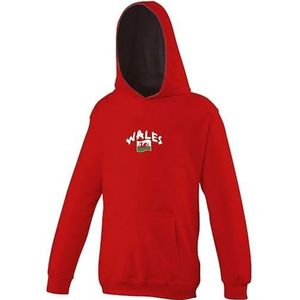 Supportershop sweatshirt met capuchon, motief Wales, kinderen, groen, 9-11 jaar, unisex, rood, FR: L (fabrieksmaat