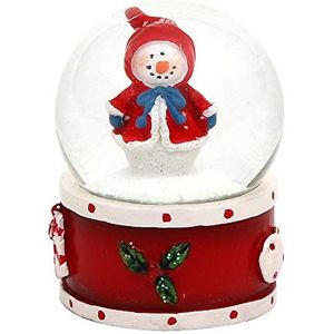 Dekohelden24 Mini-sneeuwbol met sneeuwpop, rode sokkel, afmetingen L/B/H: 4,5 x 3,5 x 3,5 cm bal Ø 3,5 cm., 501469-SM