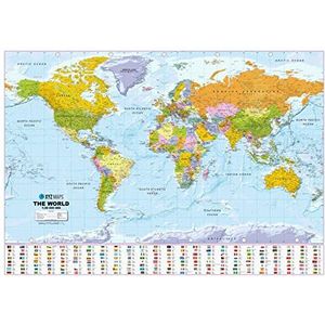 XYZ Maps Wereld Politieke Plastic Met een laag bedekte Muurkaart, 1380 mm x 950 mm Grootte