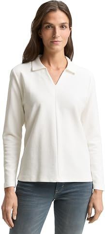 TOM TAILOR T-shirt met lange mouwen voor dames, 10315 - Whisper White, XXL