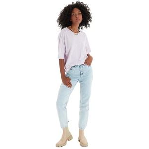 Trendyol Dames plus grootte hoge taille moeder jeans, blauw, 42, Blauw, 68 grote maten