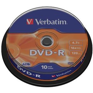 Verbatim 43521"" DVD-R AZO 4,7 GB Spindel. 10 Stuk Spindel.