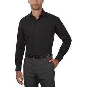 Van Heusen Heren Overhemd Regular Fit Poplin Solid, Zwart, 17.5 Neck / 36-37 Sleeve