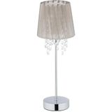 Relaxdays tafellamp kristal, lampenkap van organza, E14-fitting, ronde voet, nachtlampje, HxØ: 41x14,5 cm, grijs/zilver