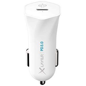 Xlayer autolader sigarettenaansteker USB-C lader, adapter voor de auto, krachtige 18 watt auto-oplader/reisadapter, compatibel met iPhone, iPad, Samsung, Huawei enz. wit