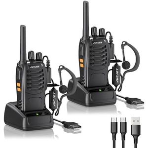 JUCJET 88E - Walkie Talkie - Handheld Radio - 16-kanaals - Zwart - Inclusief Type-C Oplaadkabel en USB-oplaadstation