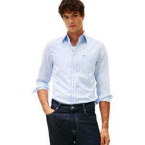 Tommy Hilfiger Heren Flex POPLIN Ground Stripe Shirt MW0MW40456 L/S Shirt, blauw, S, Blauw (Zoet Blauw/Streep), S