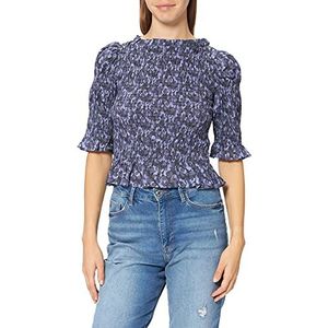 NA-KD Vrouwen Gesmokte Blouse met hoge hals, Paars, 32