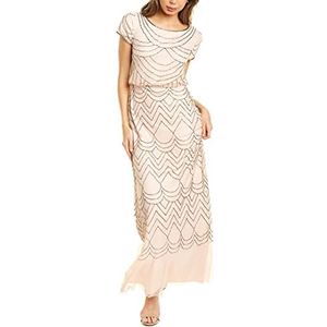 Adrianna Papell Women's Short Sleeve Blouson Beaded Gown, Blush/Gold, 6