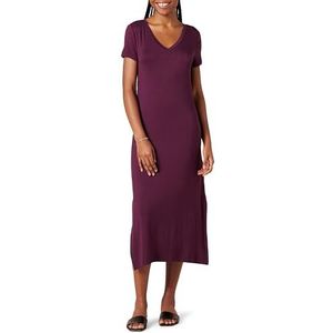 Amazon Essentials Dames Jersey V-hals Korte Mouw Midi Lengte Jurk, Donkerpaars, XX-Large