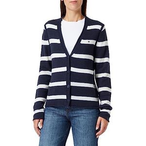 Tommy Hilfiger Damesvest van zachte wol met V-nk, Bretonse Stp/Woestijnhemel/Ecru, L