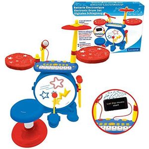 Lexibook Elektronische Drumkit voor kinderen, realistisch drumgeluid, 8-toetsen toetsenbord, mp3-stekker, inclusief stoel, blauw/rood, K610