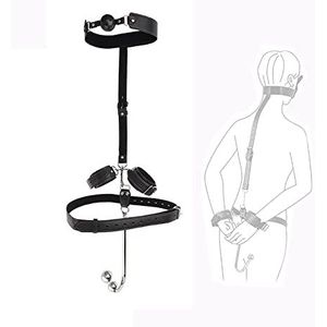 SeLgurFos Bondage Set with Anal Ball, Adjustable Collar Handcuffs Anal Hook Wrist Neck Restraint Butt Plug SM Bondage Gag Sex Toys for Couples (M)