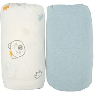 BabyCalin - Set van 2 hoeslakens, 70 x 140 cm, beer/effen, blauw, Oeko-Tex gecertificeerd