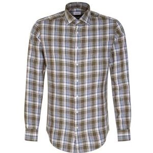 Seidensticker Zakelijk overhemd voor heren, slim fit, zacht, kent-kraag, lange mouwen, 100% linnen, donkergroen, 36