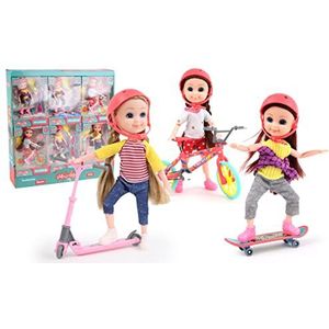 MELODY - Mini Poppenrijders - Melody City - Mannequinpop - 071222 - Willekeurig model - Plastic - Figuur - Pop - Kinder speelgoed - Verjaardag - Step - Skateboard - Fiets - Vanaf 3 jaar.