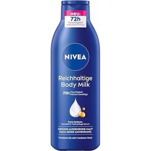 NIVEA Rijke bodymilk, intensief voedende lichaamscrème met puur hyaluron, amandelolie en serum, lotion voor droge huid (250 ml)
