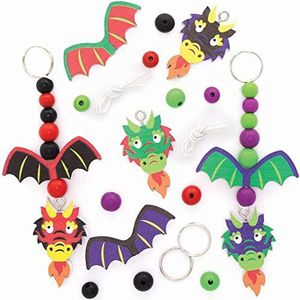 Baker Ross Dragon sleutelhanger en tas sieraden houten Craft Kits - Set van 4, Chinees Nieuwjaar Craft sleutelhangers voor kinderen (FC223)