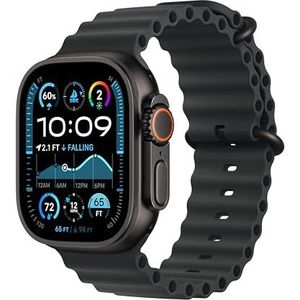 Apple Watch Ultra 2 (GPS + Cellular 49 mm) Smartwatch, sporthorloge - robuuste kast van zwart titanium - Zwart Ocean‑bandje. Conditie bijhouden, nauwkeurige gps, actieknop, helder Retina-display