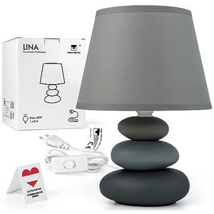 Urban Lifestyle Nachtlampje ""Lina lichtgrijs-mat) tafellamp keramische tafellamp met stoffen kap, geschikt voor LED, E14, 230V keramiek, tafellamp, bedlampje, sofalamp