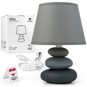 Urban Lifestyle Nachttischlamp ""Lina"" (lichtgrijs-mat) Tafellamp Keramiek Tafellamp met Stoffen Kap, LED geschikt, E14, 230V Keramiek, Tafellamp, Nachtlamp, Sofalamp