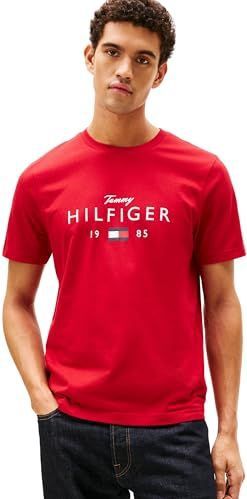 Tommy Hilfiger Mannen merk liefde grote Hilfiger TEE MW0MW41455 S/S T-Shirt, ROOD, XS, Rood (Medium Rood), XS