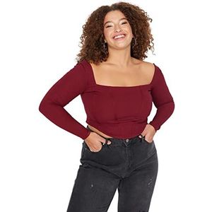 Trendyol Vrouwen Plus Size Getailleerde Basic Vierkante Kraag Gebreide Plus Size Blouse, Bordeauxrood, 5XL, Bordeaux, 5XL grote maten