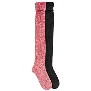 MUK LUKS Dames 2 paar Pack Marl over de knie sokken, rood/ebbenhout, eenheidsmaat (verpakking van 2), Rood/Ebbenhout, Eén Maat