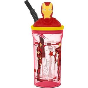 Marvel kinderbeker Avengers Iron Man 360 ml met rietje en 3D-figuur