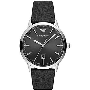 Emporio Armani driehands datum zwart leren horloge