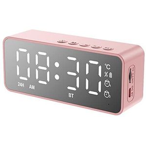 N98KN Bluetooth-luidspreker, draagbare wekkerradio met geluid en HD-bas, luidspreker met led-display, klokweergave en draadloze luidsprekers met dubbele wekker, roze BT4-P