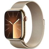 Apple Watch Series 9 (GPS + Cellular 45 mm) Smartwatch - Kast van goudkleurig roestvrij staal - Goudkleurig Milanees bandje. Conditie bijhouden, Saturatie-app en Ecg-app, Always-on Retina-display