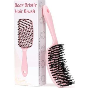 Euqvunn Haarborstel met Dubbele Haren, Zwijnenhaarborstel voor Pijnloos Ontklitten, Meer Glans, Olie-Balans en Hoofdhuidmassage, Zacht voor Dik/Lang Haar