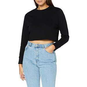 Build Your Brand Dames sweatshirt dames Terry Cropped Crew Pullover Sweater voor vrouwen verkrijgbaar in zwart of wit, maten XS - 5XL, zwart, XL