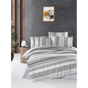 Nuit Des Rêves Premium Ranforce Double Quilt Cover Set (200x200 cm), 100% katoen, grijs en wit | 2 kussenslopen (80 x 80 cm) | Machine wasbaar, elegant design