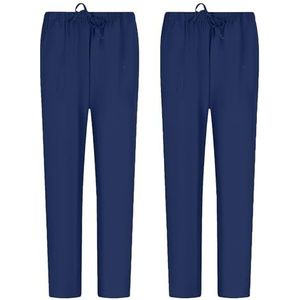 MISEMIYA - Verpakking van 2 stuks - werkbroek unisex elastische taille uniform kliniek ziekenhuis reiniging dierenarts gezondheid, Donkerblauw, S