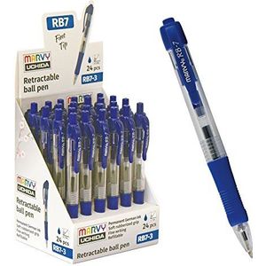 Uchida RB7-3 Marvy Retractable Ball Point Pen 0.7 mm, doos van 24 stuks, blauw inkt