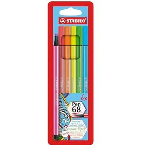 Premium Viltstift - STABILO Pen 68 - 6 stuks - 6 neonkleuren