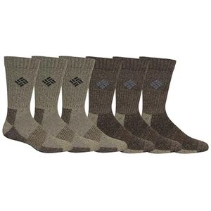 Columbia Heren Moisture Control Crew Sokken 6-Pack, Kaki/Bruin, 6-12