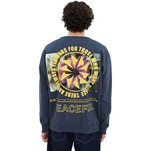 Trendyol Heren ronde hals effen oversized sweatshirt, Indigo, S, Indigo, S