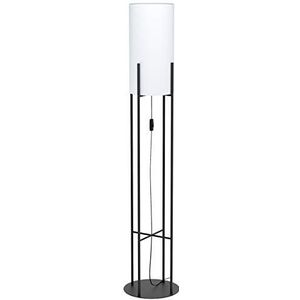 Eglo Glastonbury, 1-vlammige staande lamp, modern, staande lamp van staal en textiel, woonkamerlamp in zwart, wit, lamp met schakelaar, E27-fitting