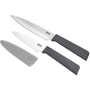 KUHN RIKON COLORI+ Classic Basic set hulpmessen en universeel mes met recht lemmet en lemmetbescherming, anti-aanbaklaag, roestvrij staal, grijs