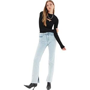 Trendyol Dames High Waist Slim Flare Jeans met Blue Rip, Blauw, 66 NL