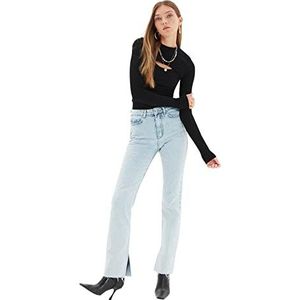 TRENDYOL Dames Rip Hoge Taille Slim Flare Jeans, blauw, 40